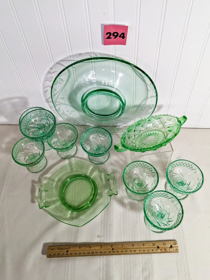 294. Green Uranium & Depression Glass Dishes - Image 9