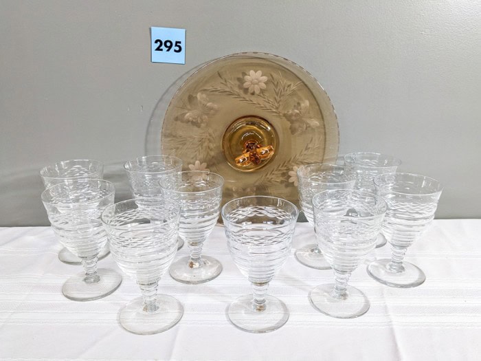 295. Amber Depression Glass Dishes + (10) Glasses