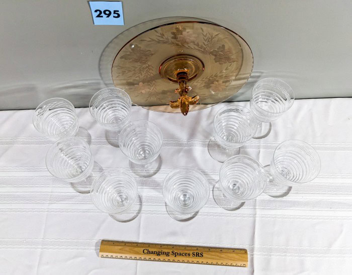 295. Amber Depression Glass Dishes + (10) Glasses - Image 6