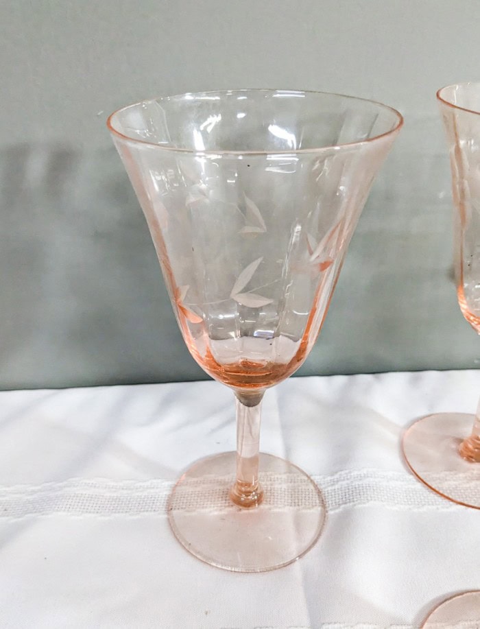 297. Pink Depression Glass Serving Dishes + (5) Glasses - Image 2