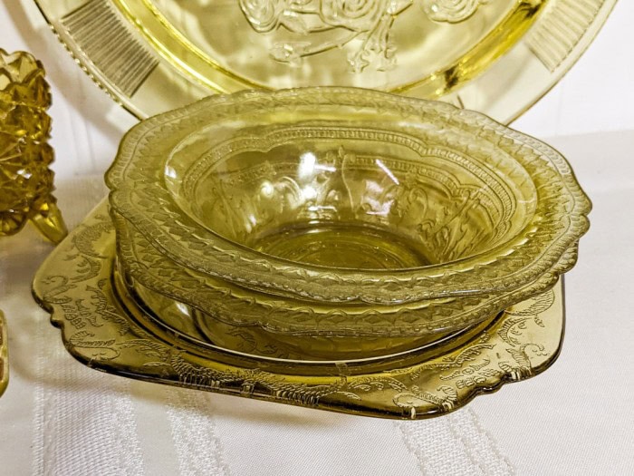 311. Amber Depression Glass Dishes - (3) Platters, (3) Bowls + Toothpick Holder - Image 3