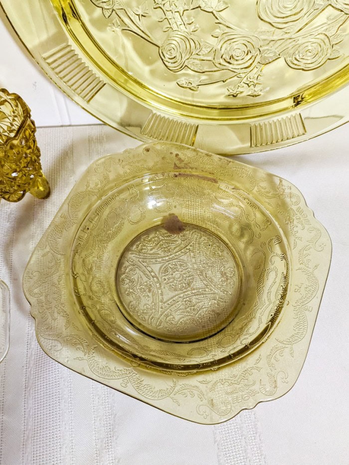 311. Amber Depression Glass Dishes - (3) Platters, (3) Bowls + Toothpick Holder - Image 5