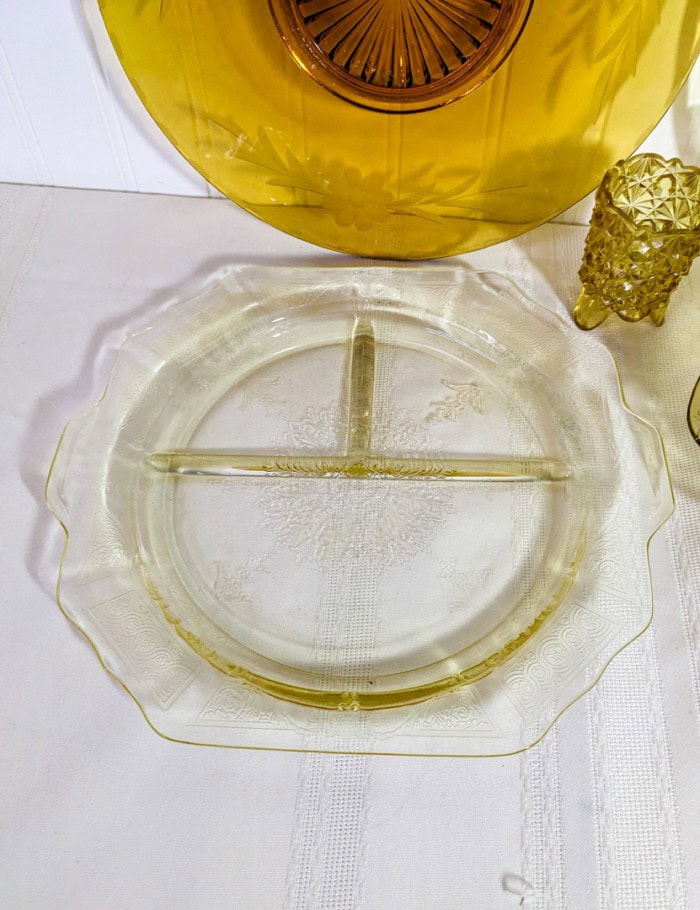 311. Amber Depression Glass Dishes - (3) Platters, (3) Bowls + Toothpick Holder - Image 7