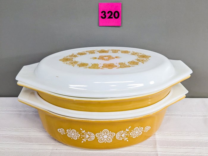 320. (2) Pyrex Butterfly Gold Dishes