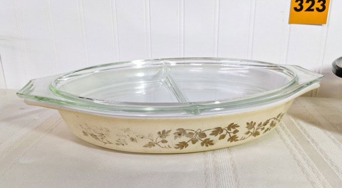 323. Pyrex Golden Acorn Dish + Brown Dish - Image 2