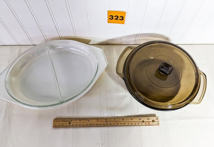 323. Pyrex Golden Acorn Dish + Brown Dish - Image 6