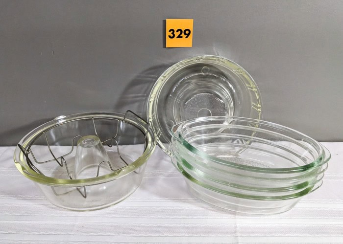 329. (3) Glasbake Oval Bowls, Glass Bowl w/ Insert + Dish