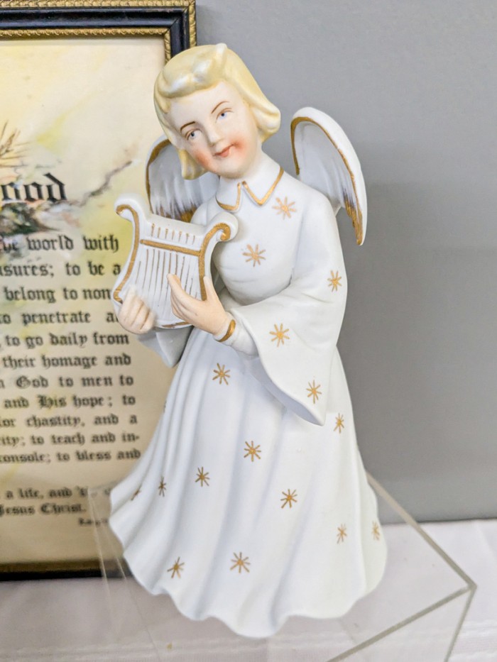 229. Ironstone Basin, (2) Music Boxes, Angel Musical Figure, Religious Art, Creamer + Sugar - Image 8