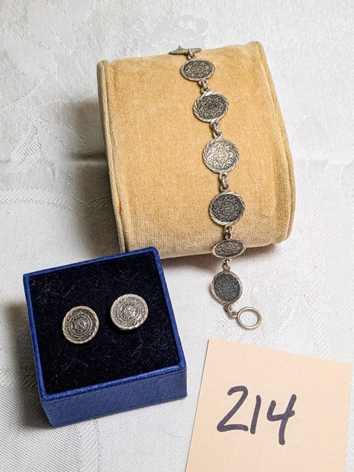 214. 7.5" Sterling Silver Bracelet + Earrings