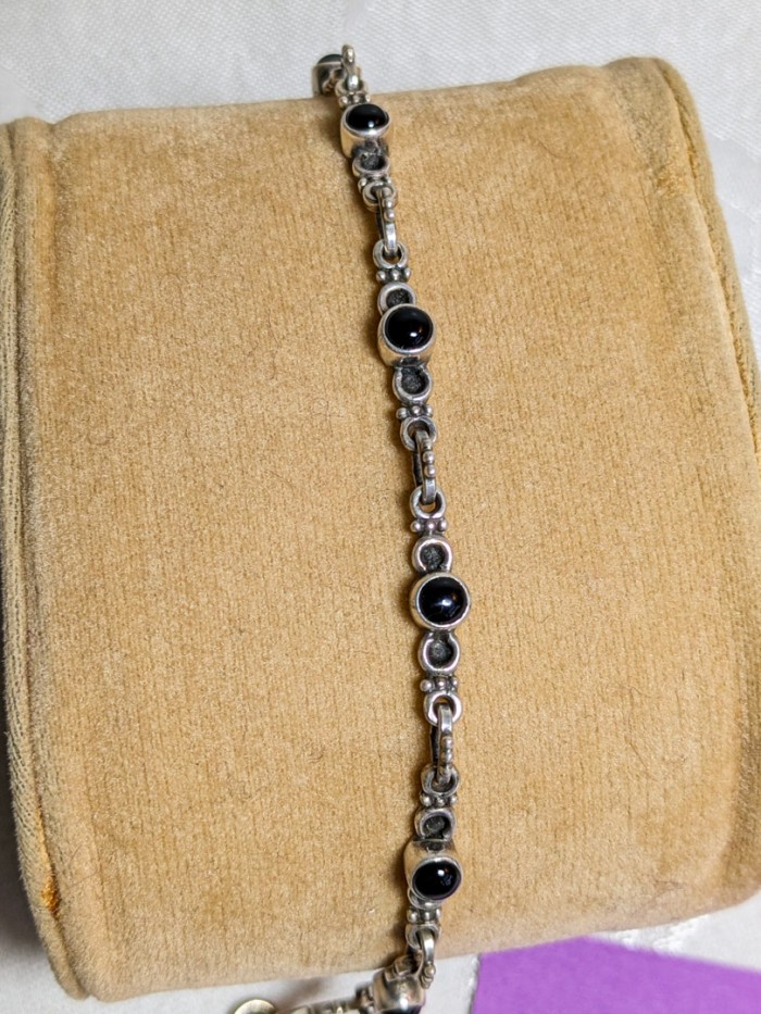 215. 7" Sterling Silver + Onyx Bracelet - Image 2