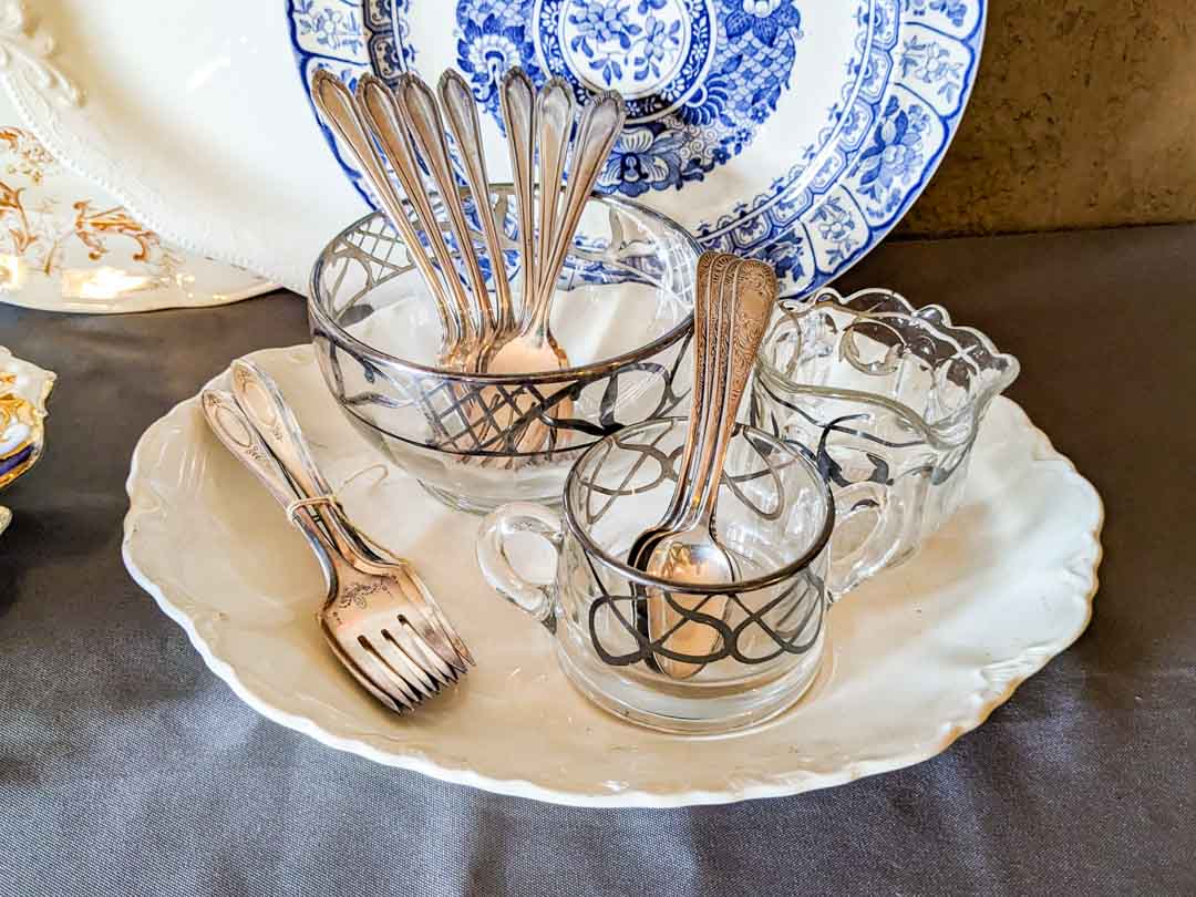 173. Platters, Bowl, Creamer/Sugar/Bowl and Misc. Silverplate Utensils - Image 6