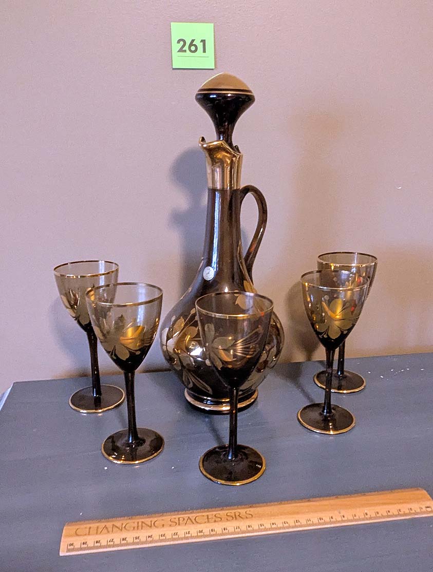 261. Art Glass Decanter + (5) Glasses - Image 4