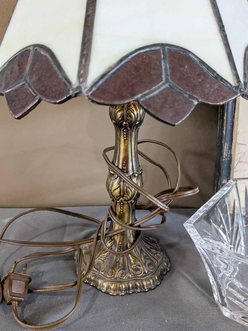 92. 16" Stained Glass Lamp, Bowl + Butterfly Print - Image 7