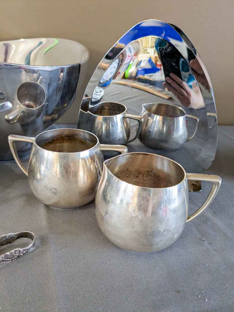 483. Nambe Bowl, Crystal Bowl, Pewter Trivet + Metal Serving Pcs. - Image 8