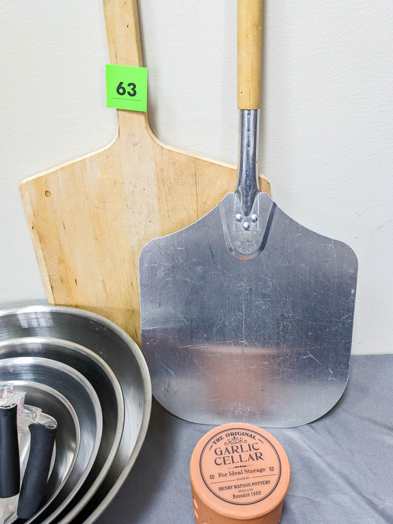 63. Mixing Bowls, Pizza Paddle, Measuring Cups + Cookbooks - Image 5