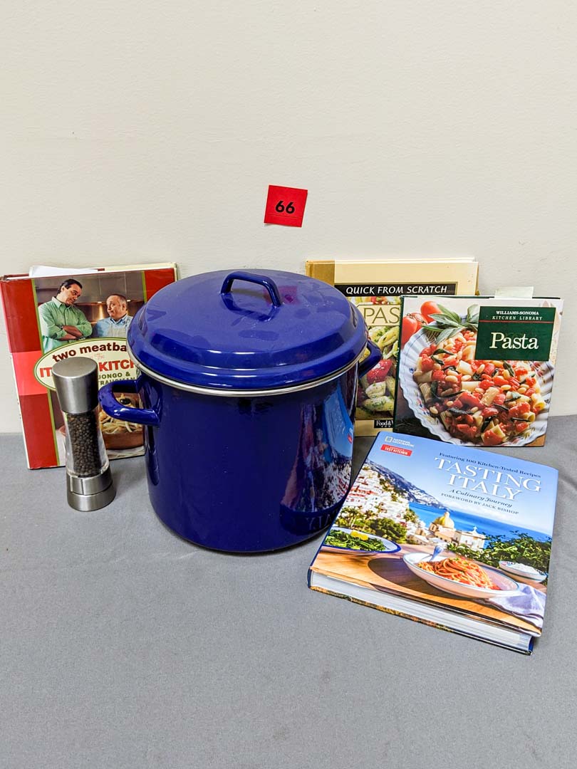 66. Stockpot, Pepper Mill + Cookbooks