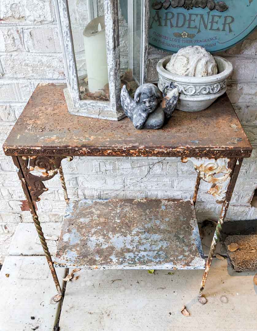 122. Metal Accent Table, Lantern + Decor - Image 2