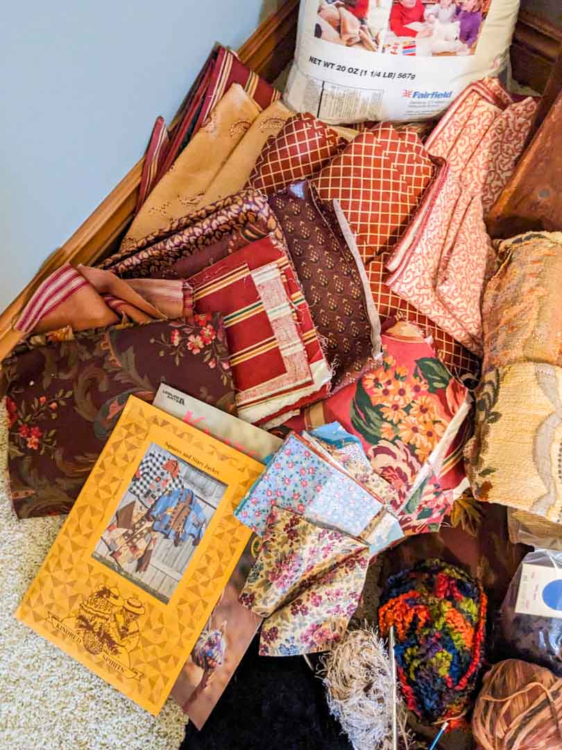 442. Sewing/Craft Lot - Wood Ironing Board, Fabric, Trim, Sewing Box + Notions - Image 5