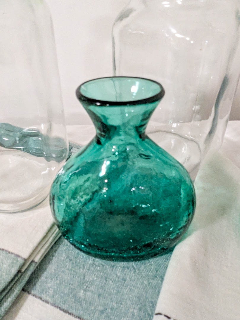 201. Vintage Glass Vase, (2) Jars + Linens - Image 2