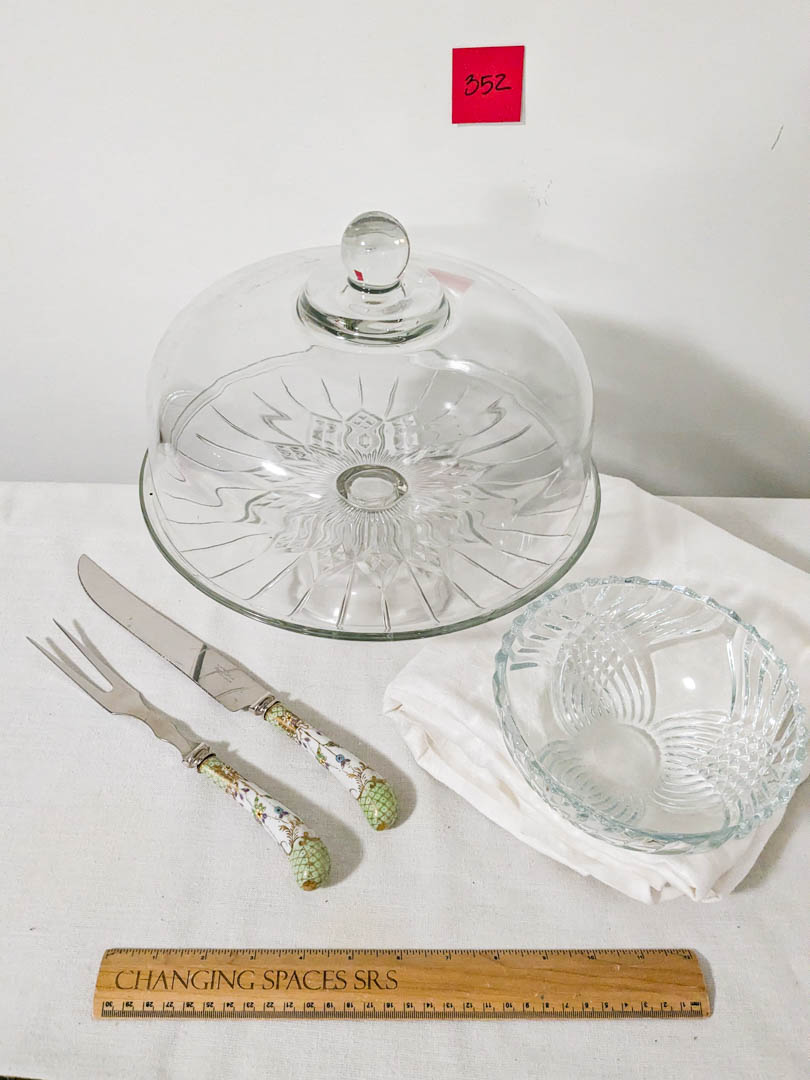 352. Cake Plate, Bowl, Knife + Fork and Tablecloth - Image 5