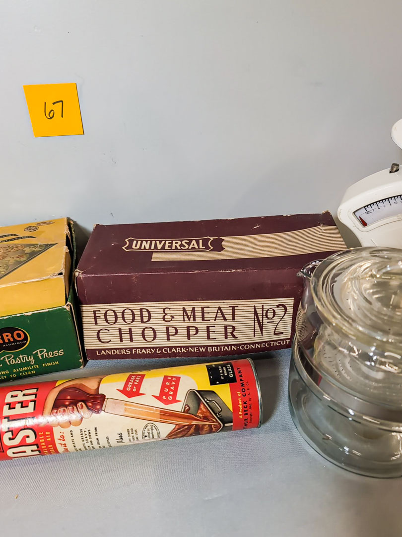 67. Food Chopper, Baster, Kitchen Scale, Cookie Press, & Cherry Stoner - Image 5