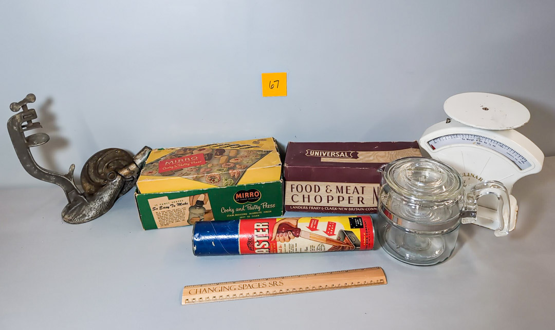 67. Food Chopper, Baster, Kitchen Scale, Cookie Press, & Cherry Stoner - Image 2