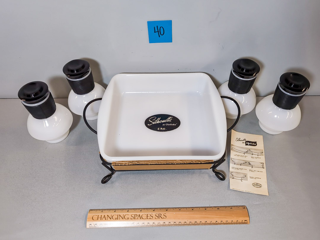 40. Milk Glass Casserole Dish & (4) Bottles - Image 3