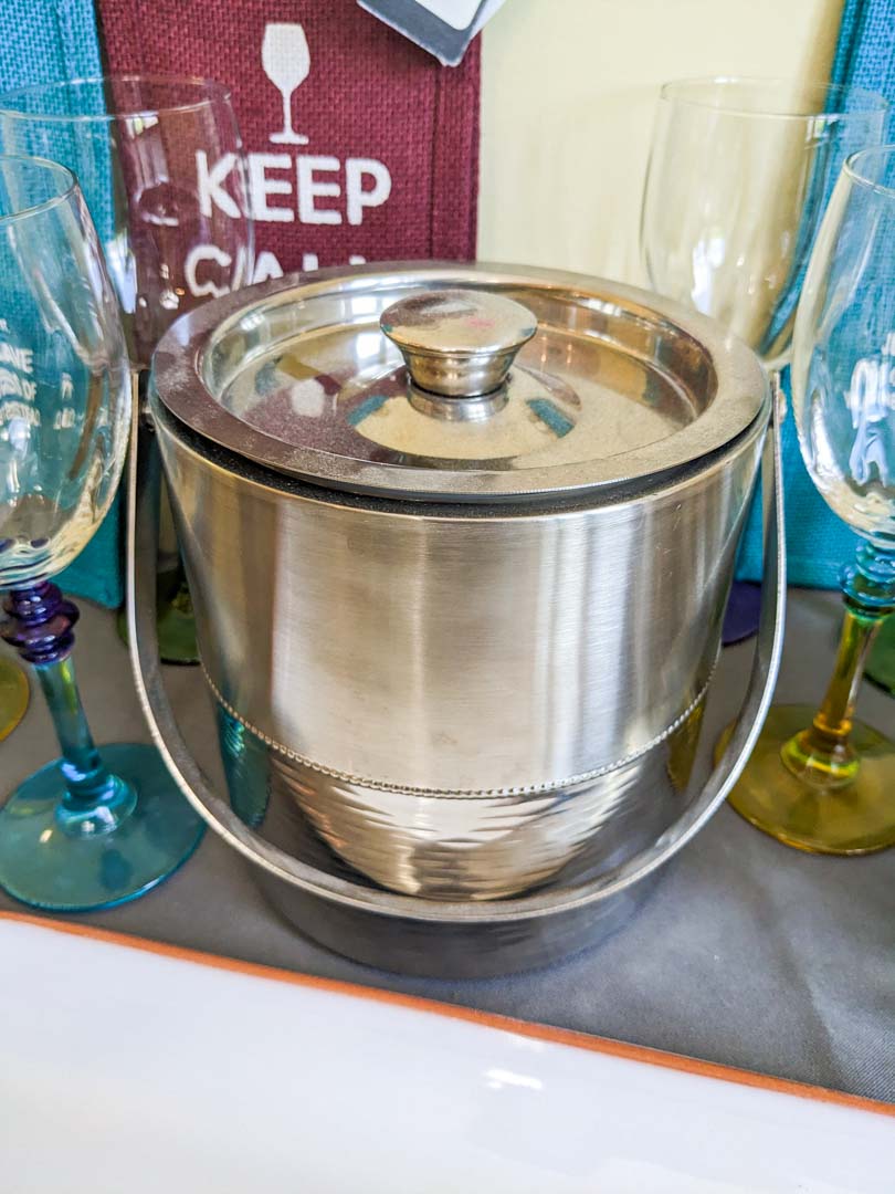 260. (6) Wine Glasses, Ice Bucket, Platter + Wine Bags - Image 2