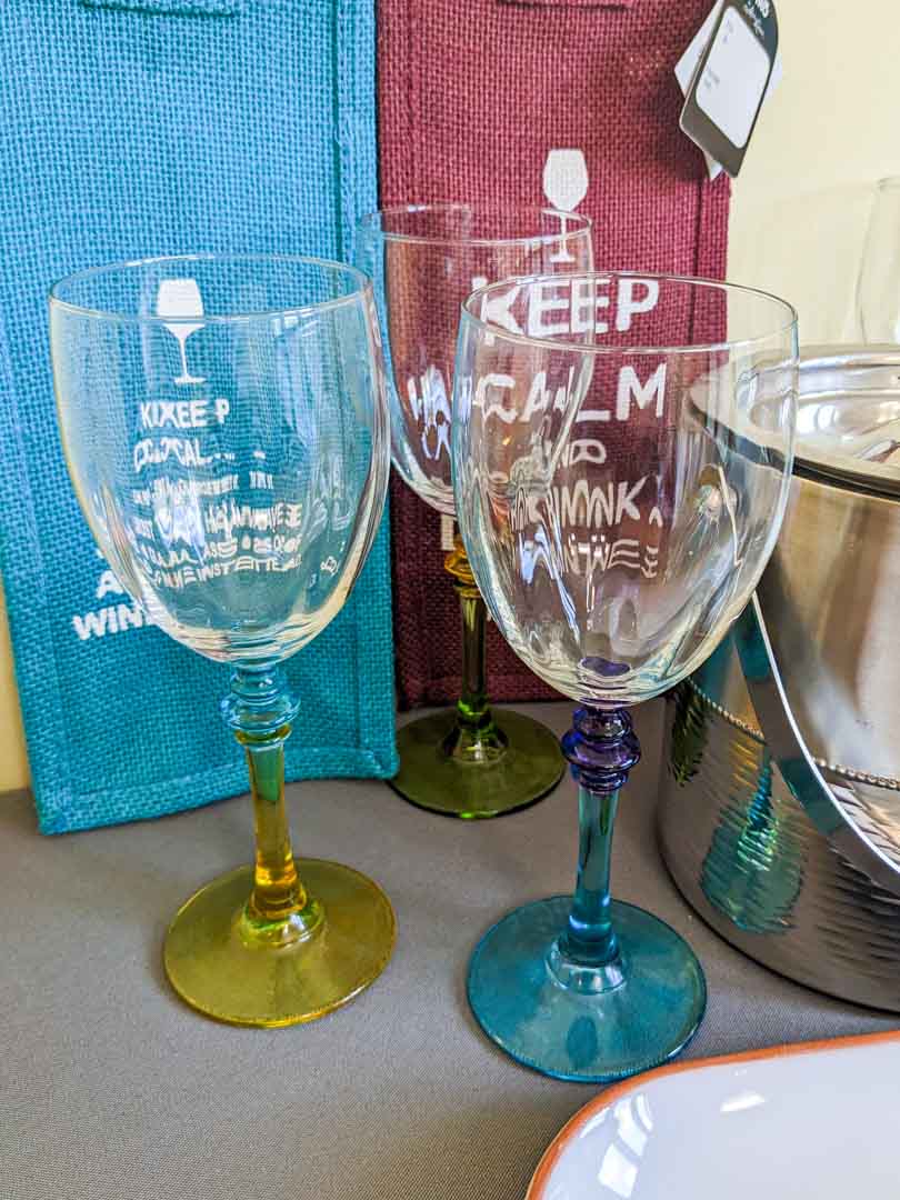 260. (6) Wine Glasses, Ice Bucket, Platter + Wine Bags - Image 4