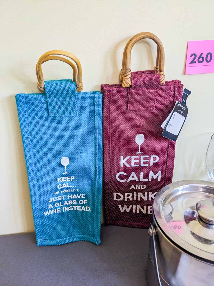 260. (6) Wine Glasses, Ice Bucket, Platter + Wine Bags - Image 3