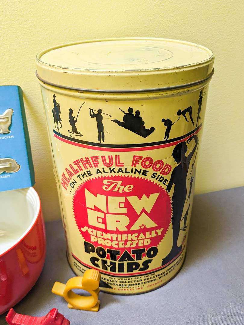 264. Vintage Potato Chip Tin, (2) Bowls, Napkin Rings + Cookie Cutters - Image 2