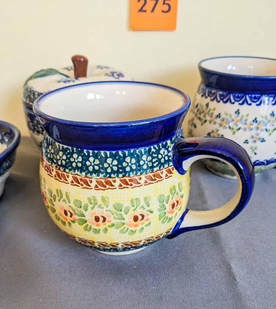 275. Polish Pottery Mugs, Apple Dish + Heart Dish - Image 2