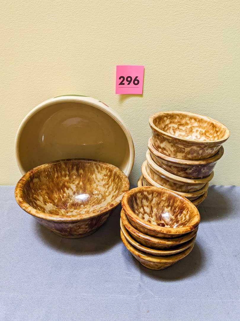 296. (10) Spongeware Bowls + Vintage Bowl