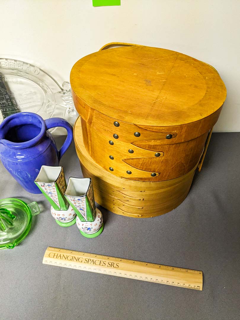 443. (2) Wood Boxes, Compote, (2) Vases + Pitcher - Image 3