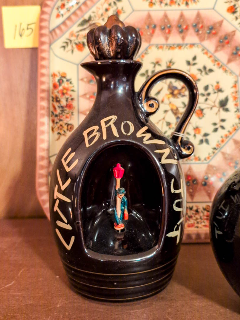 165. Tin Tray, Little Brown Jug Music Box + Haeger Vase - Image 2