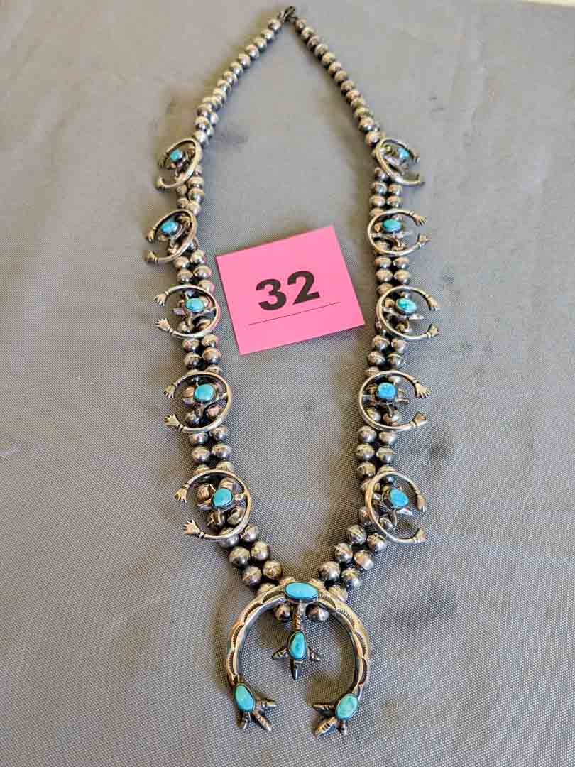 32. 24" Sterling + Turquoise Necklace