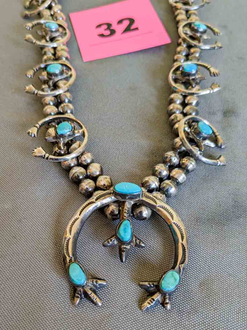 32. 24" Sterling + Turquoise Necklace - Image 2