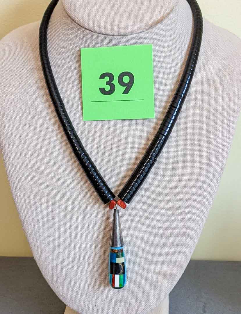 39. 18" Necklace w/ Sterling Silver + Stone Pendant