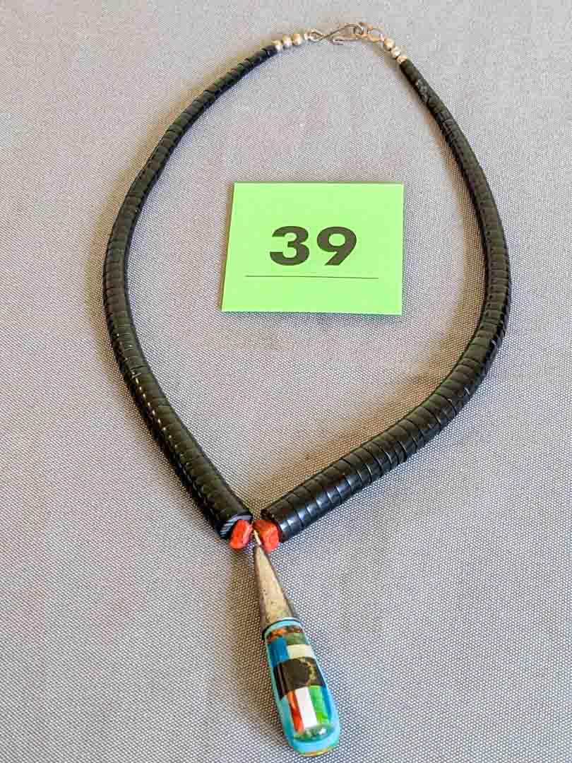 39. 18" Necklace w/ Sterling Silver + Stone Pendant - Image 3