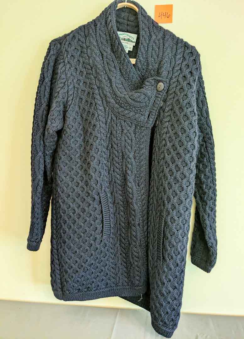 446. Arancrafts Wool Navy Blue Cardigan – Size XL