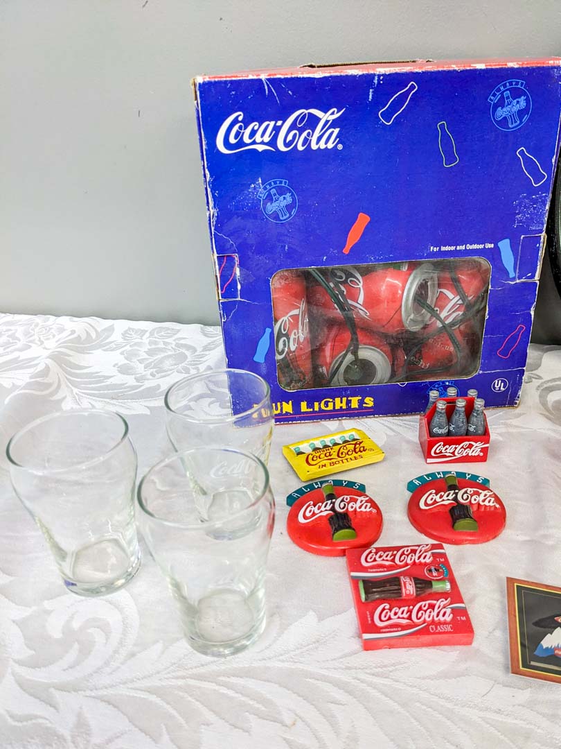 169. Coca-Cola Fun Lights, (2) Trays, Puzzle, Glasses, Magnets, +