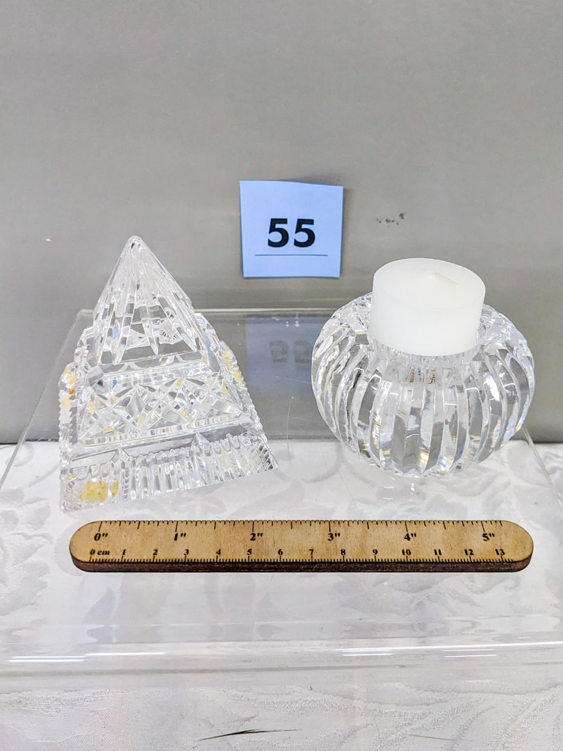 55. 3" Waterford Crystal Pyramid + 2" Waterford Candle Holder