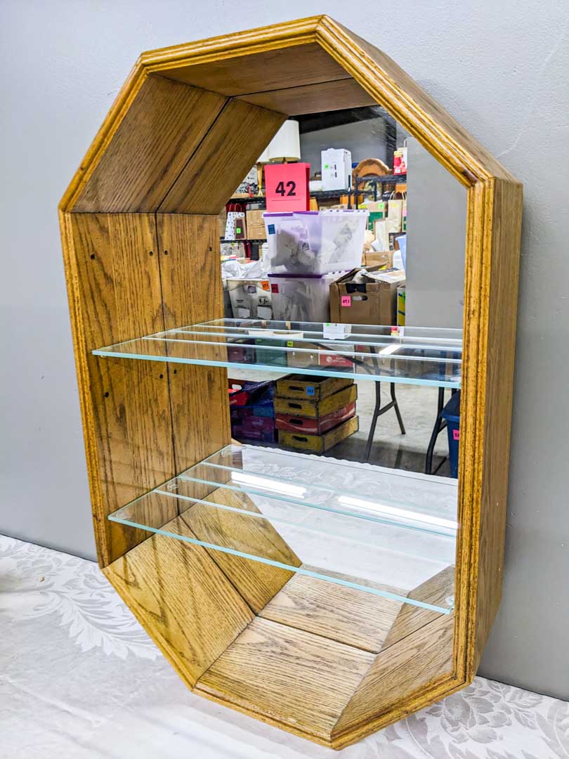 42. Locking Tabletop Display Case + Mirrored Wall Shelf - Image 5