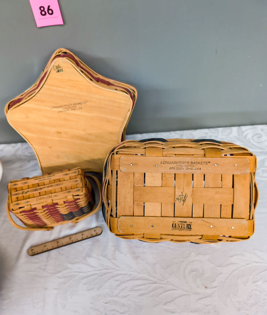 86. Longaberger Covered Dish + Pitcher + (3) Longaberger Baskets
