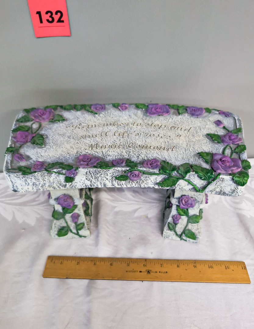 132. Fenton Iridescent Bow, Bell, Bird, Cat, + Garden Bench - Image 4