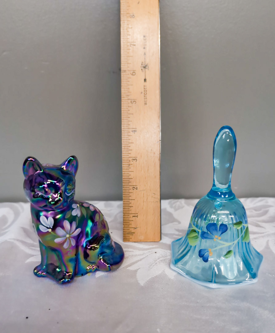 132. Fenton Iridescent Bow, Bell, Bird, Cat, + Garden Bench - Image 5