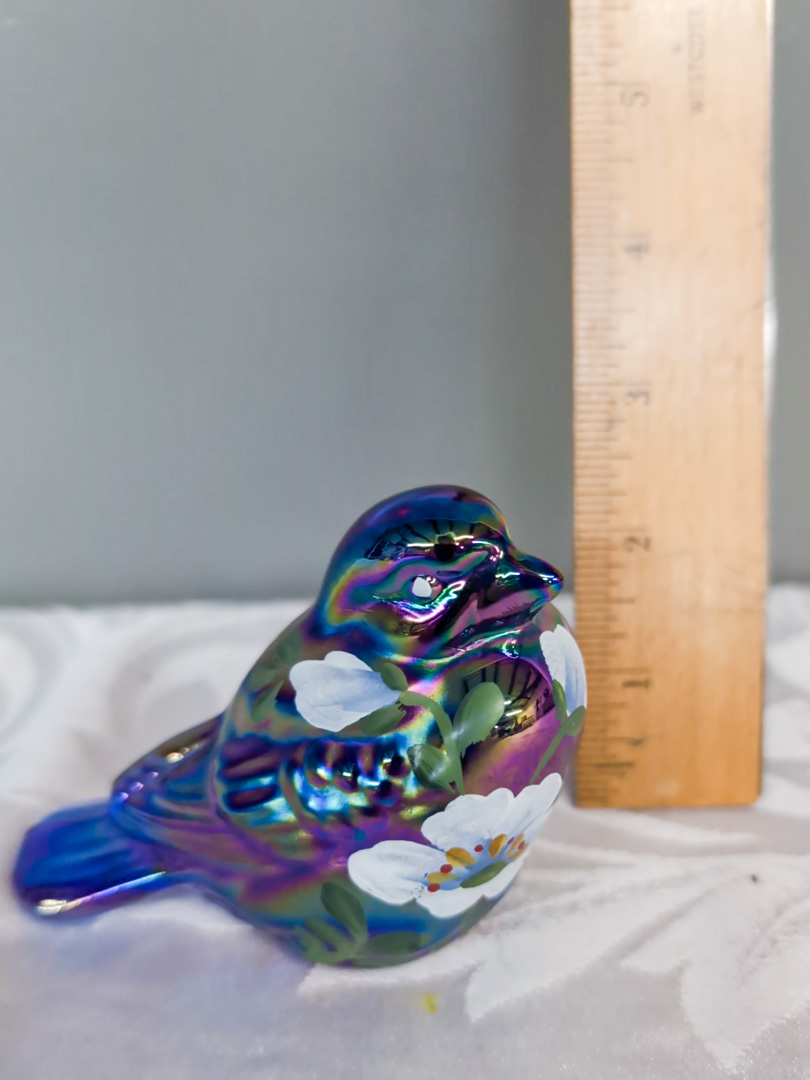 132. Fenton Iridescent Bow, Bell, Bird, Cat, + Garden Bench - Image 7