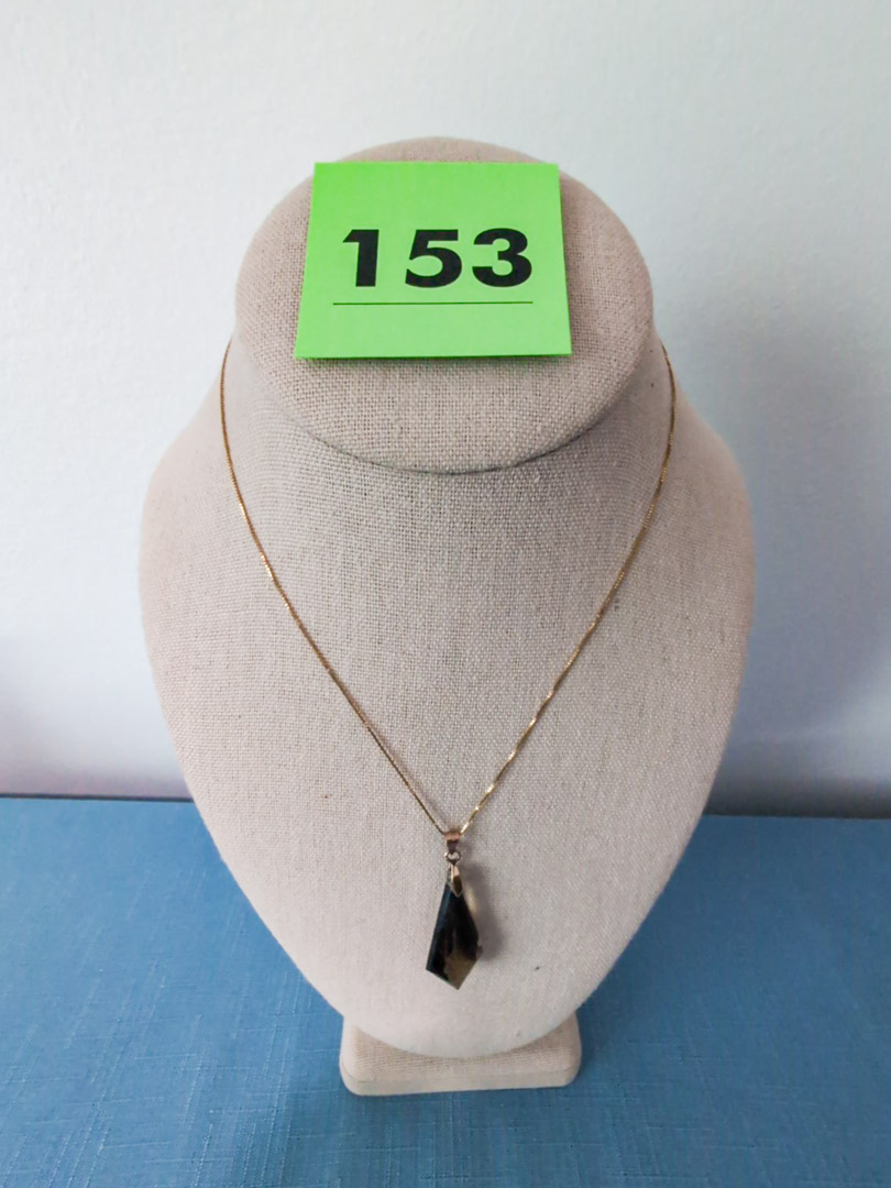 153. Smokey Quartz Pendant marked K14 + 16" Chain marked 14K Italy