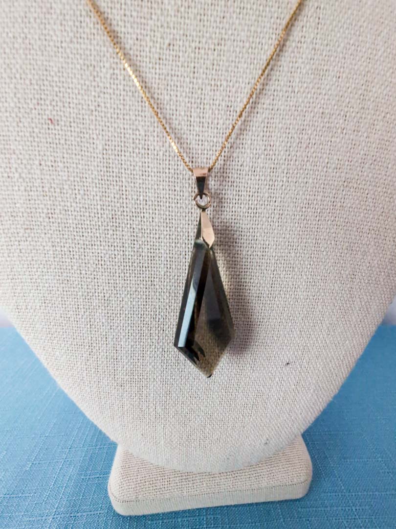 153. Smokey Quartz Pendant marked K14 + 16" Chain marked 14K Italy - Image 2