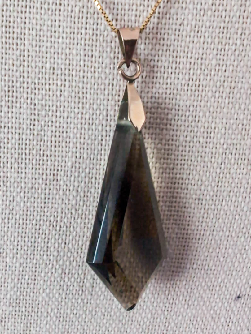 153. Smokey Quartz Pendant marked K14 + 16" Chain marked 14K Italy - Image 3